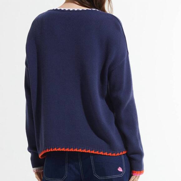 NEW ZAKET & PLOVER crewneck sweater with contrasting trim in navy - Picture 2 of 4